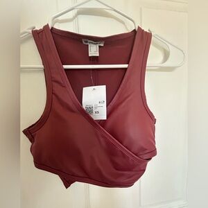 Brick red sports bra crop top faux leather
